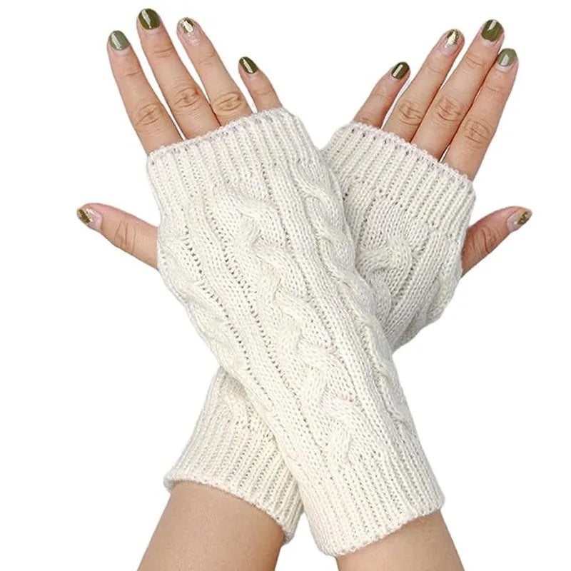 Women Stylish Hand Warmer Winter Gloves Arm Crochet Knitting Faux Wool Mitten Warm Fingerless Glove Twist Pattern Women Gloves