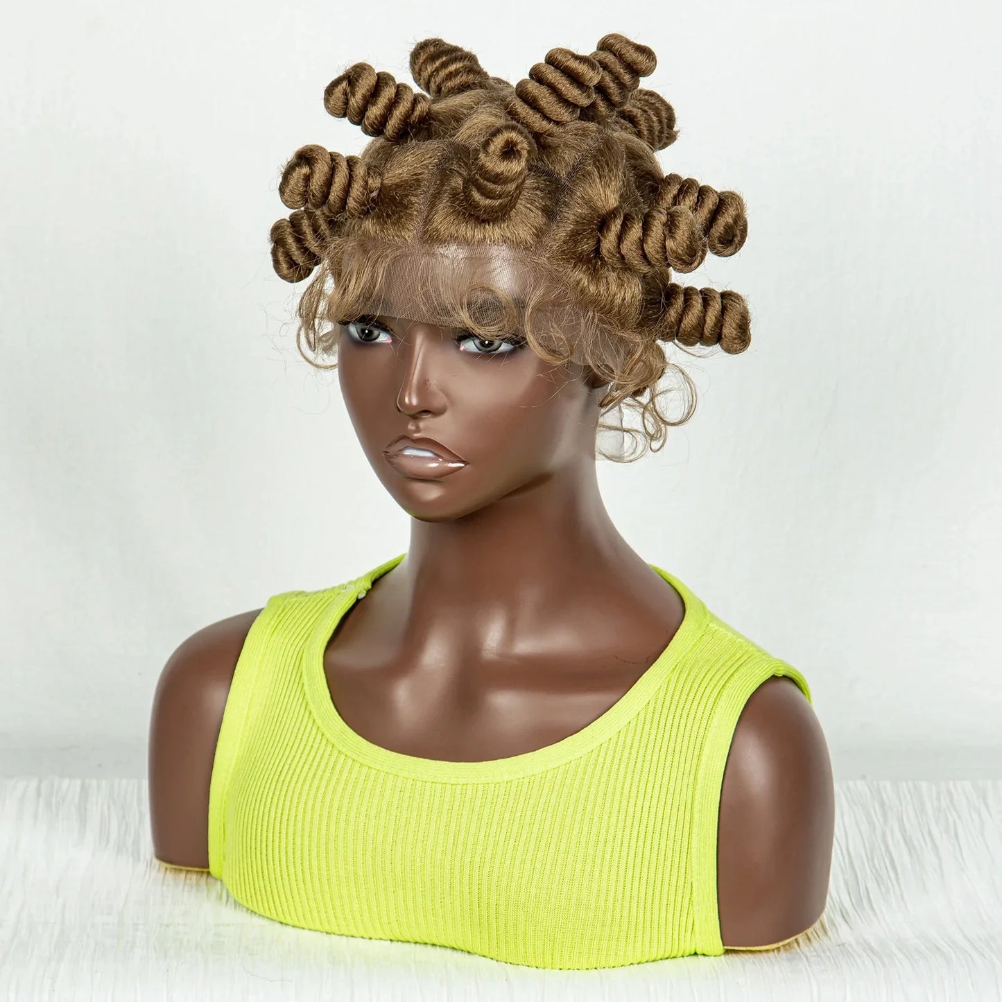 Short Cute 350 Color Bantu Knotless Braids Wig | Transparent Full Lace | Baby Hair