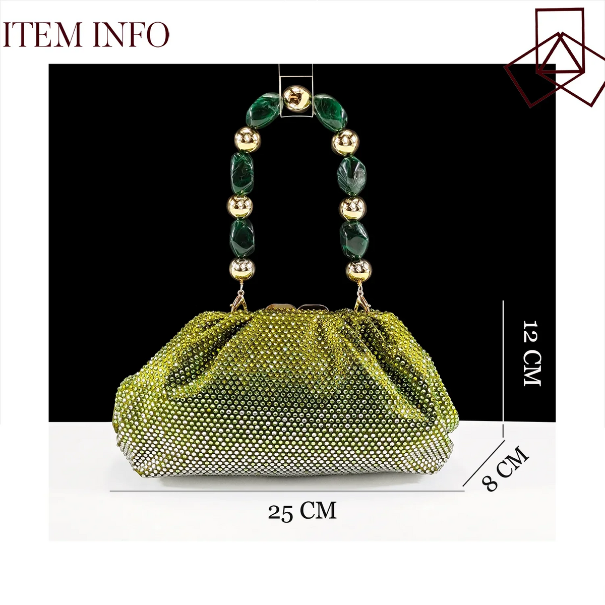 Queena Yan Newest Full of Rhinestone Design Olive Color Lady Sheos and Metal Bead-Embellished Handbag Set for Parrt Wedding