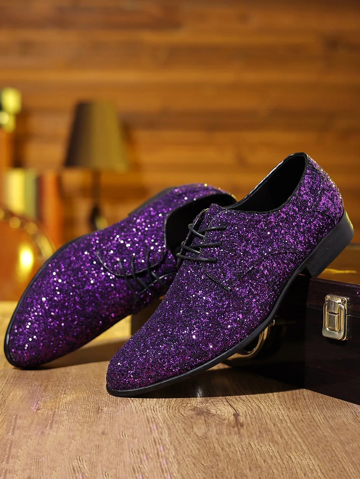 Luxury Men Dress Shoes Gold Silver Sequin Wedding Shoes High Quality Lace-Up  Oxford Shoes Fashion Designer Men Flats Large Size