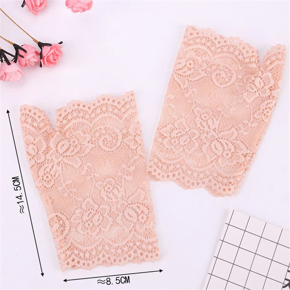 Women Short Lace Hollow-Out Fingerless Gloves Sun Protection Sleeves Mesh Thin Cycling Sexy Mittens Half Finger Handschoenen