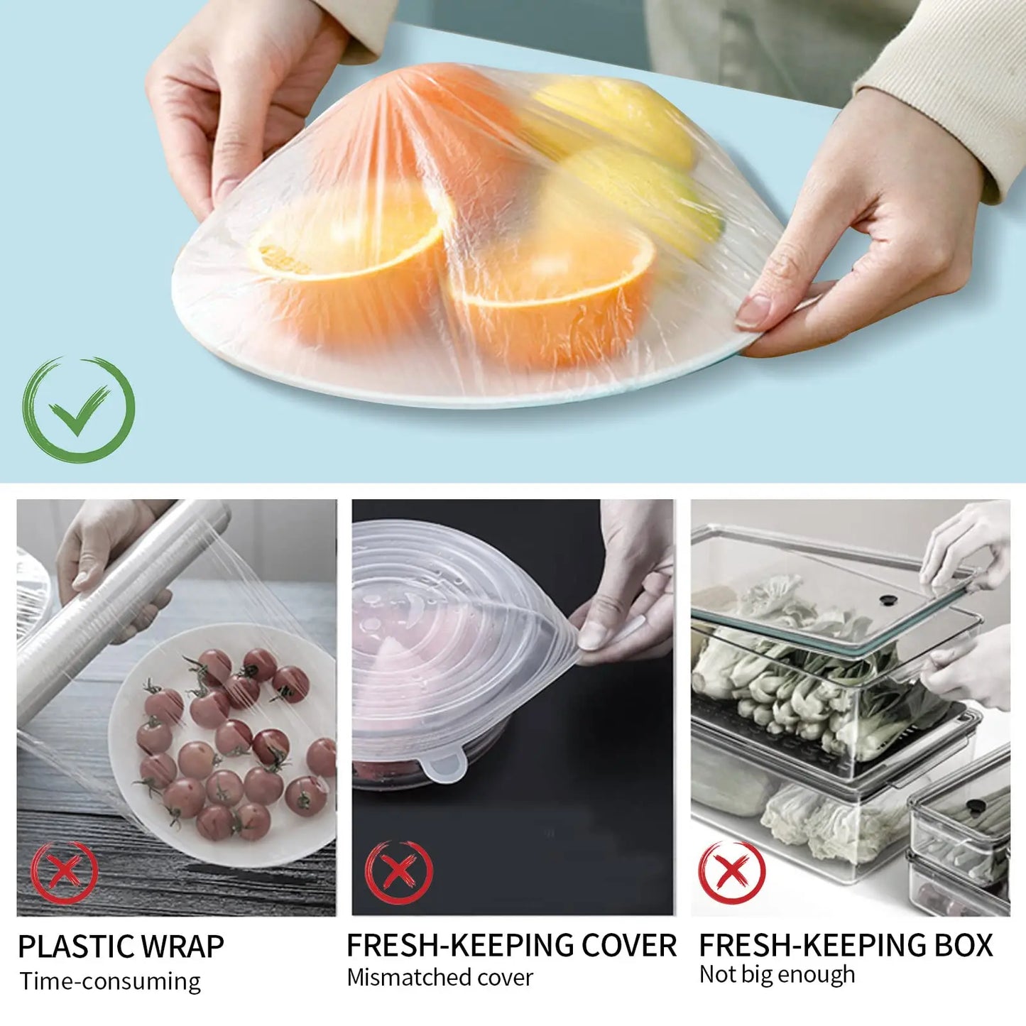 1000Pcs Plastic Wrap for Food Cover Bags for Covering Food Disposable Food Container Reusable Stretch Plastic Lid for Container