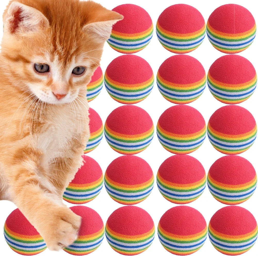 10-100x Colorful Cat Toy Ball EVA Bite-Resistant Elastic Rainbow Ball Kitten Puppy Chewing Training Interactive Toy Pet Supplies