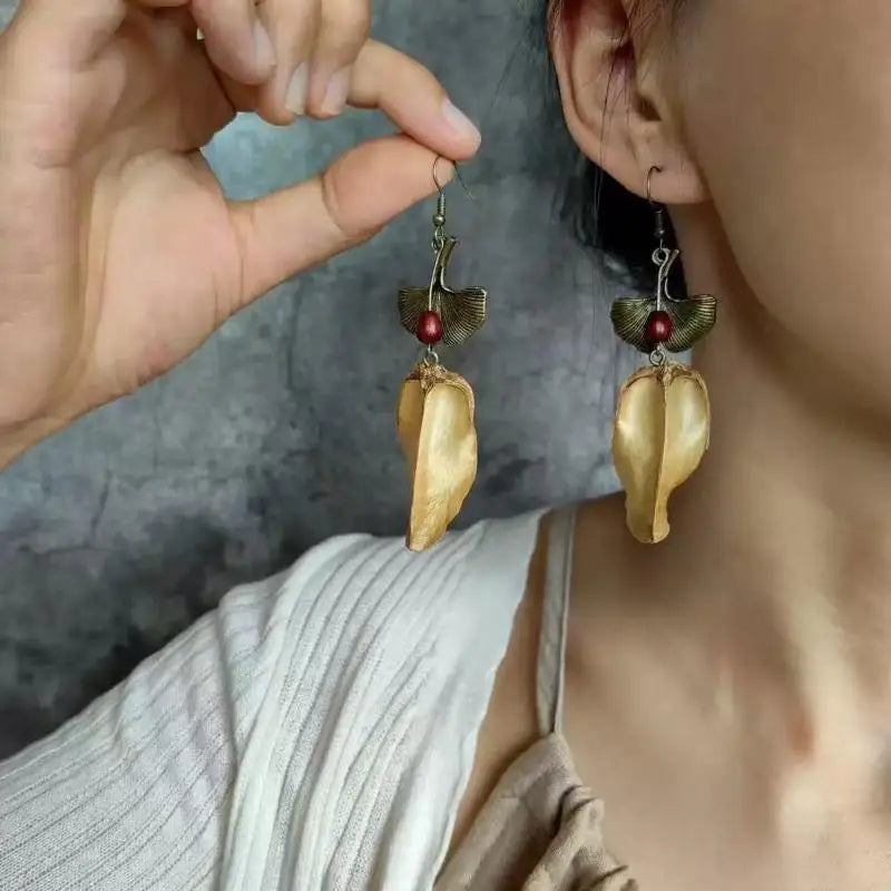 1Pair Vintage Wooden Plant Earring For Women Creative Natural Plant Dried Fruits Drop Earrings Ethnic Jewelry