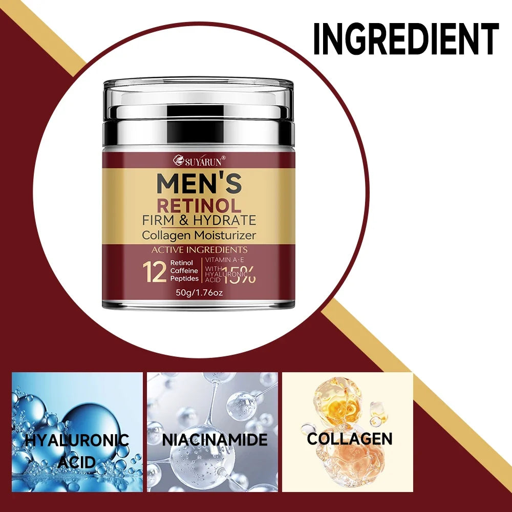 Collagen Retinol Men's Face Cream - Anti-Aging Wrinkle Reduction & Firming Moisturizer, Oil-Free Hydrating Skincare for Men.