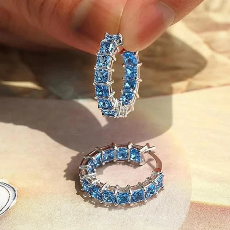 Huitan Princess Square Cubic Zirconia Hoop Earrings Luxury Trendy Ear Circle Earrings for Women Fashion Versatile Female Jewelry