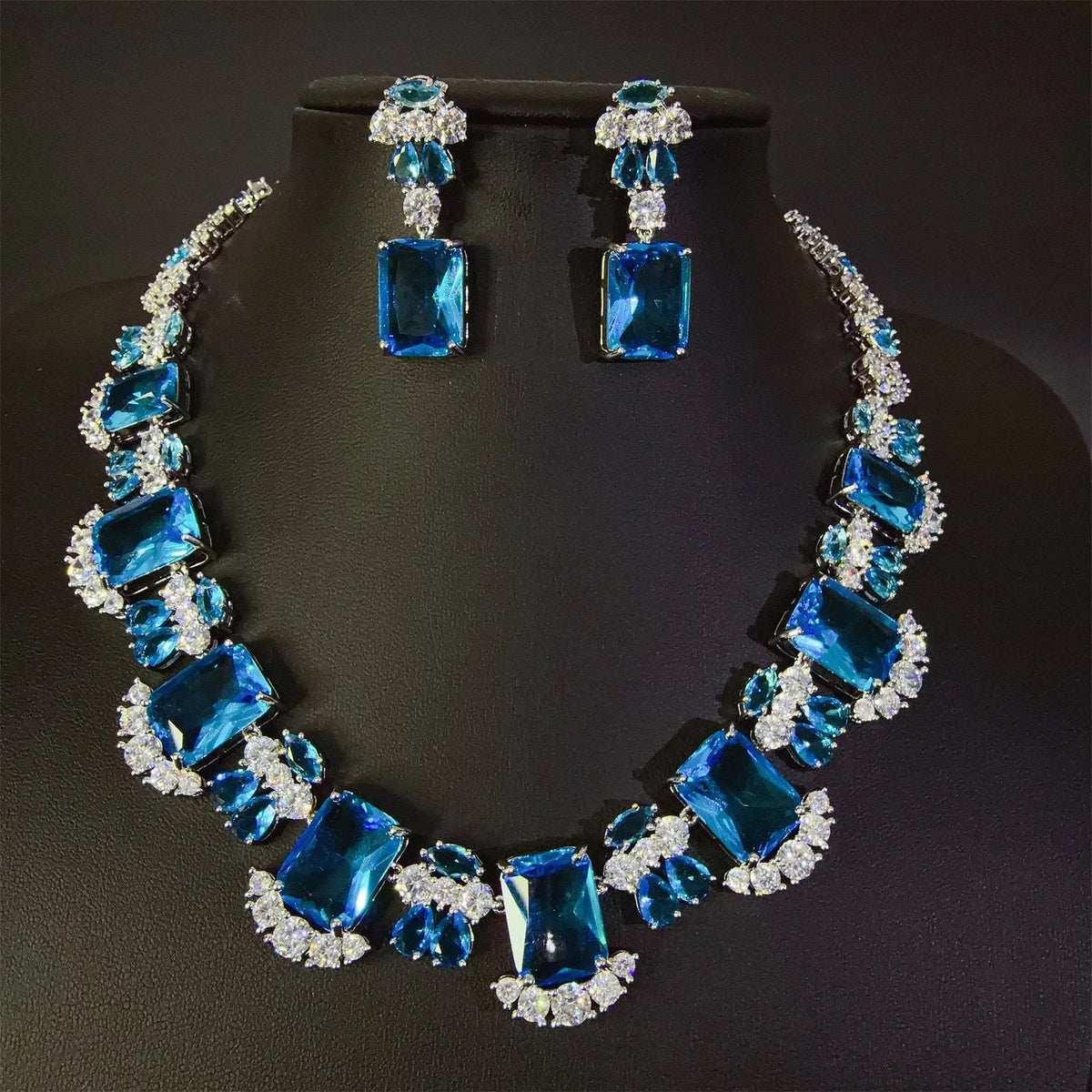 Popular twinkle square sliver color necklace earrings women dress decoration light luxury jewelry wedding Nigerian gift M-902