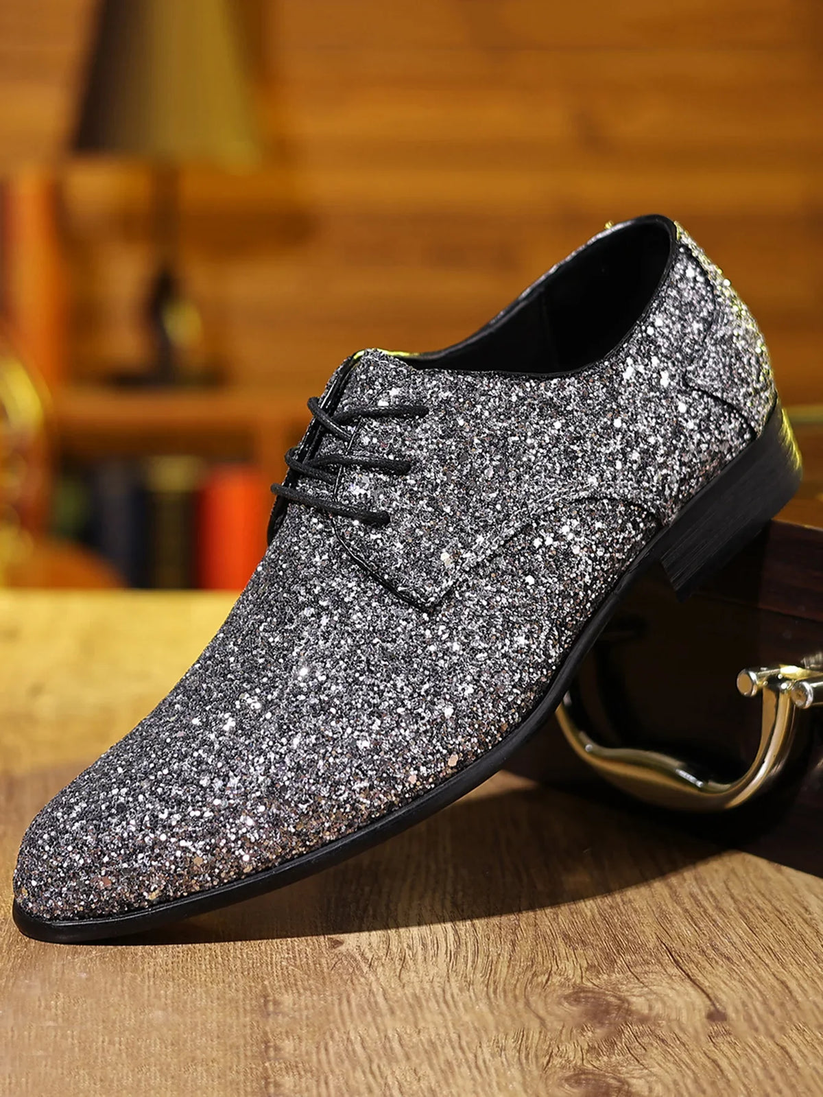Luxury Men Dress Shoes Gold Silver Sequin Wedding Shoes High Quality Lace-Up  Oxford Shoes Fashion Designer Men Flats Large Size