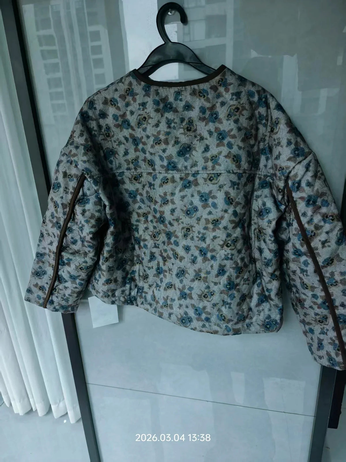 Korean Style Retro Floral Cotton Jacket For Women's Autumn Spring 2026 Fashion,Warm Round Neck Short Quilted Top w1519