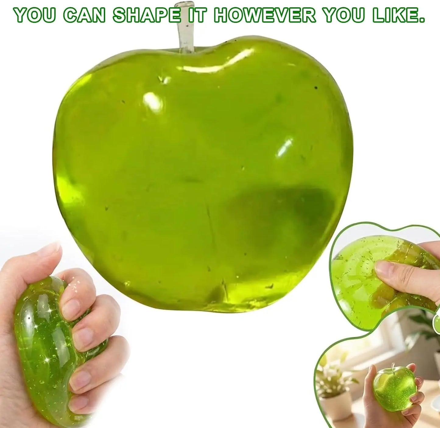 Apple Soft Fidget Toys,Stress Relief Toy, Green Apple Squishy, Squishy Apple Slow Rising Fruit Squishies, Clear Cute Fruit Stress Ball for Adults, Cute Funny Desk Decor