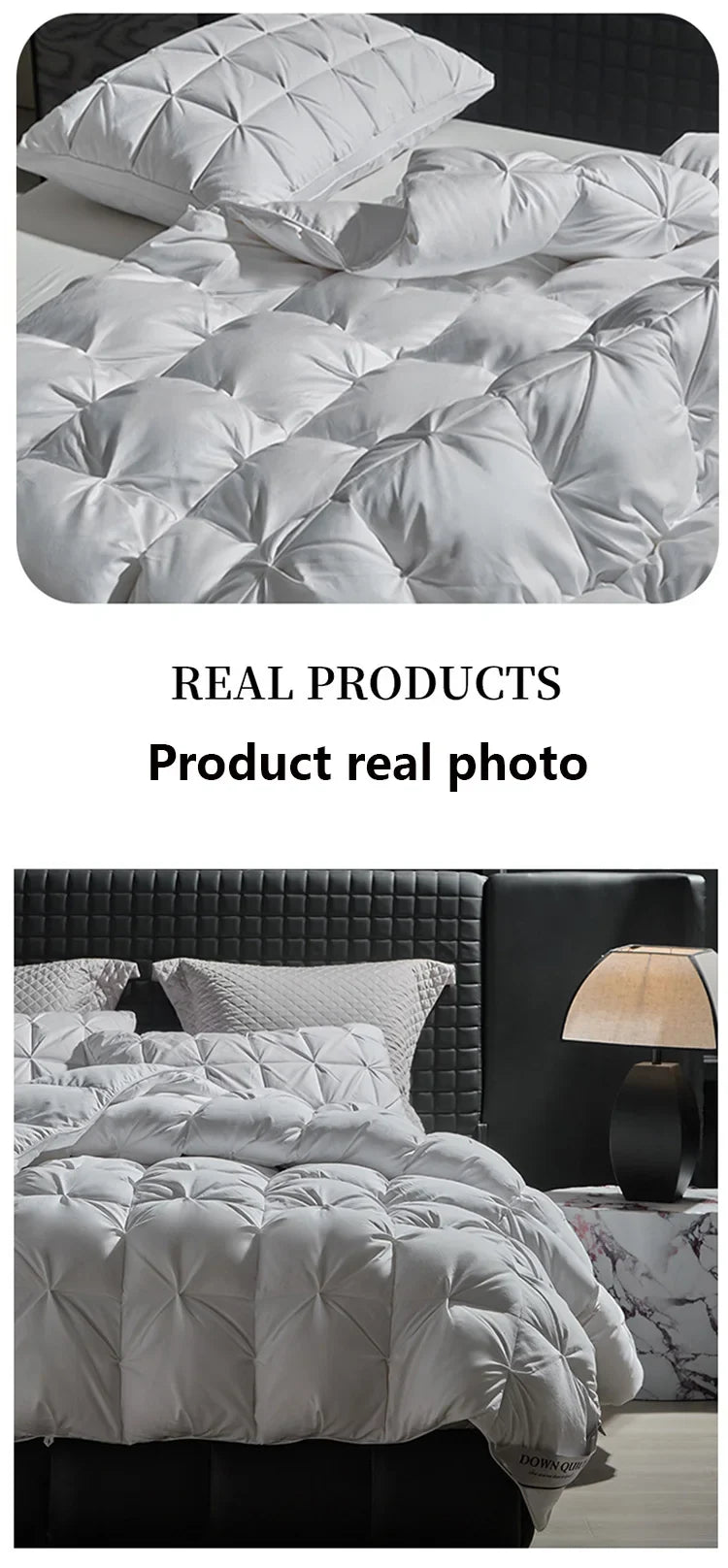 Luxury 100% White Goose down Comforter Winter Warm Duvet Extra Large Double Single Lightweight 3D Bread Design Pleated Edge