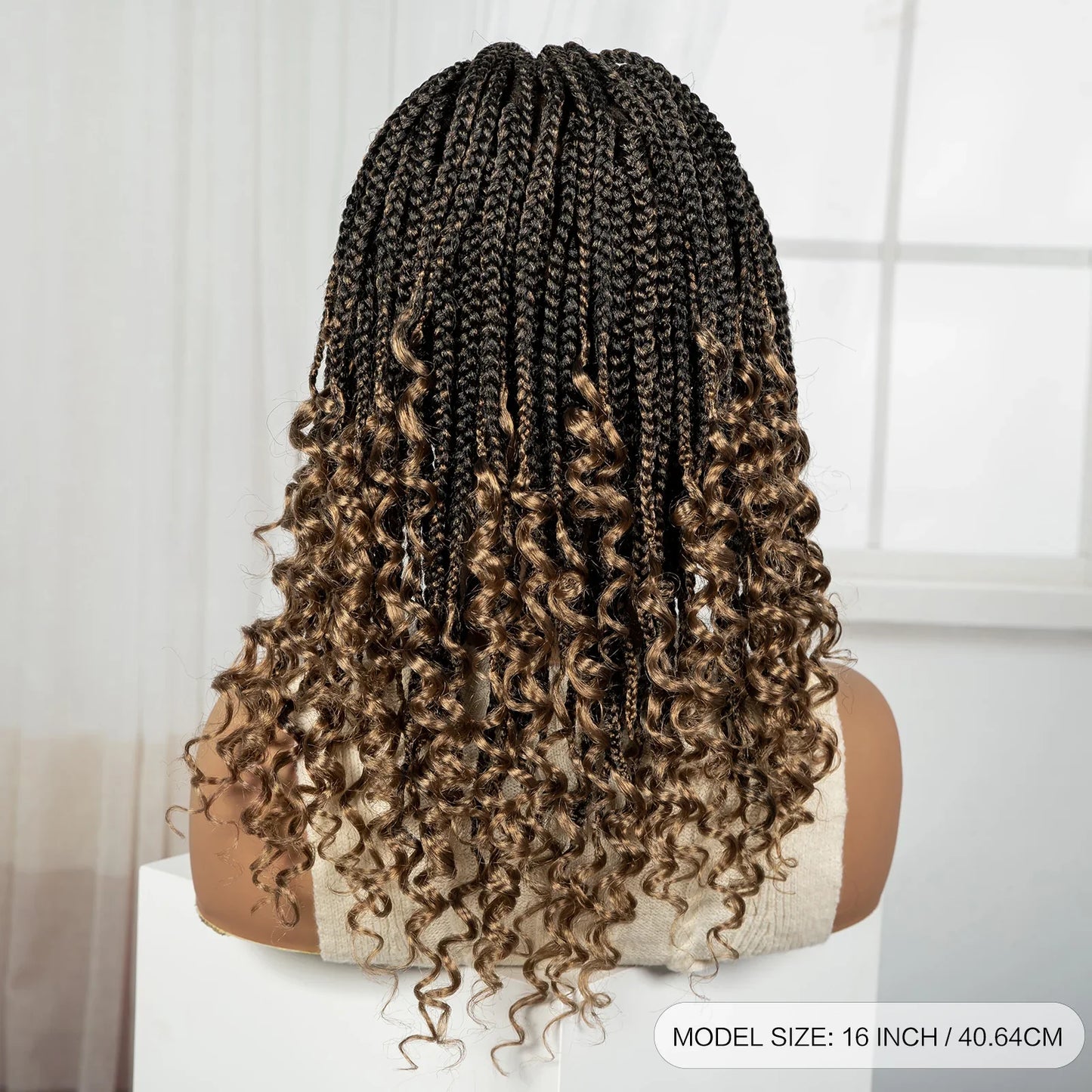 Burgundy Boho Knotless Braids Bob Wig with Curly Ends | Full Lace