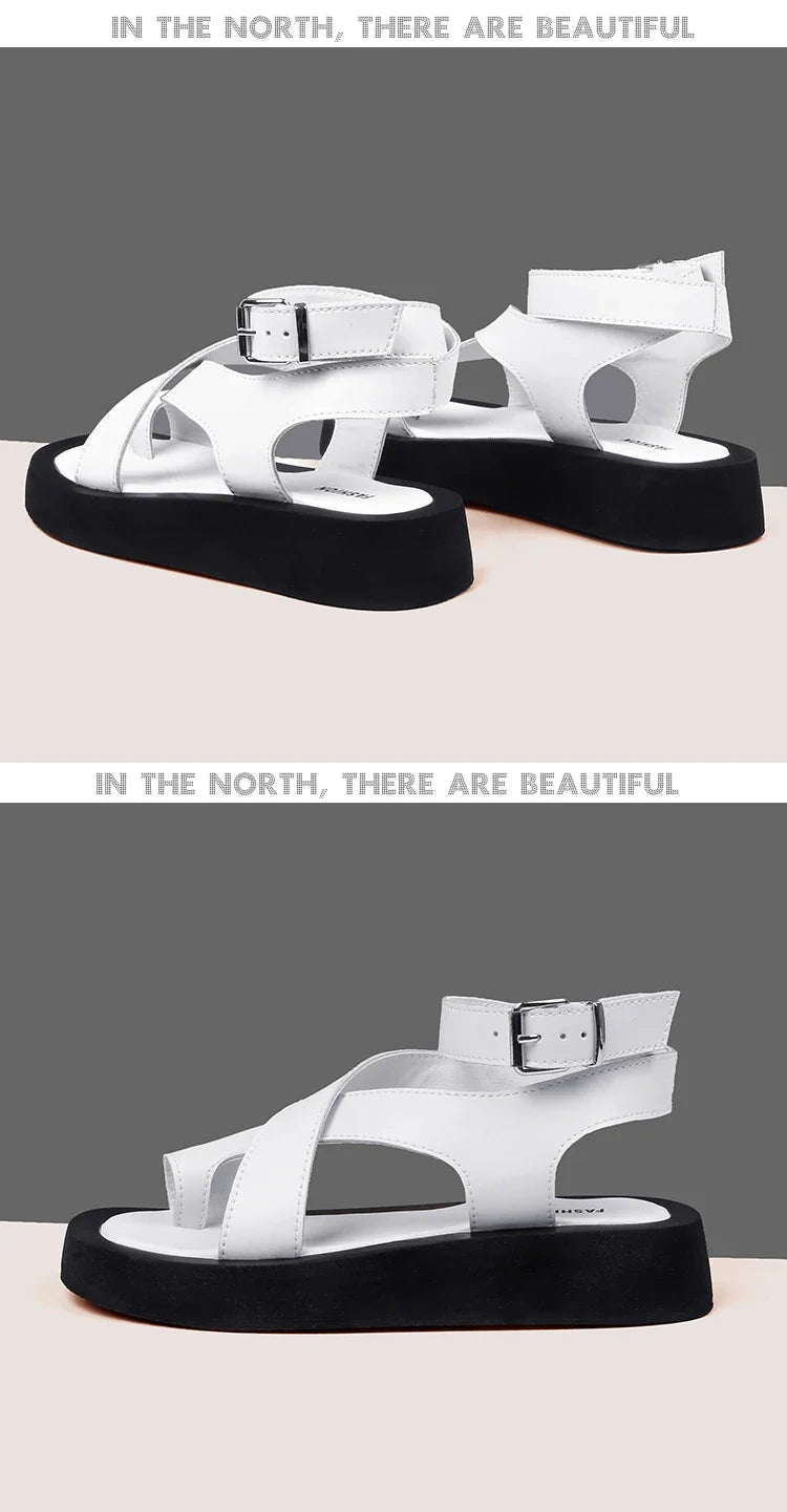 AIYUQI Sandals Women Genuine Leather 2026 Summer New Clip Toe Sandals Ladies Roman Women Shoes Muffin Sandals WHS MTO