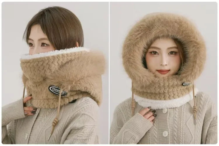 Simple Solid Color Cycling Windproof Cap Thickened Neck Warmer Ear Protection Hat Keep Warm Windproof Winter Hat Scarf Set