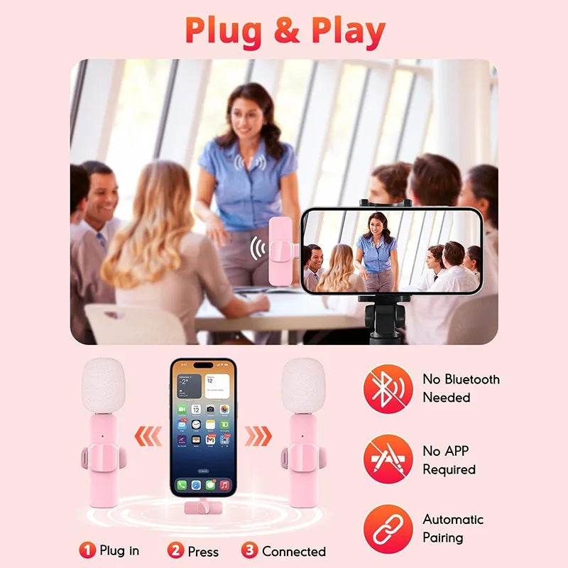 Wireless Lavalier Microphone Mini Lapel Noise Cancelling for iPhone 15/16/17 iPad Android Vlogging Interview - Compact Audio Rec