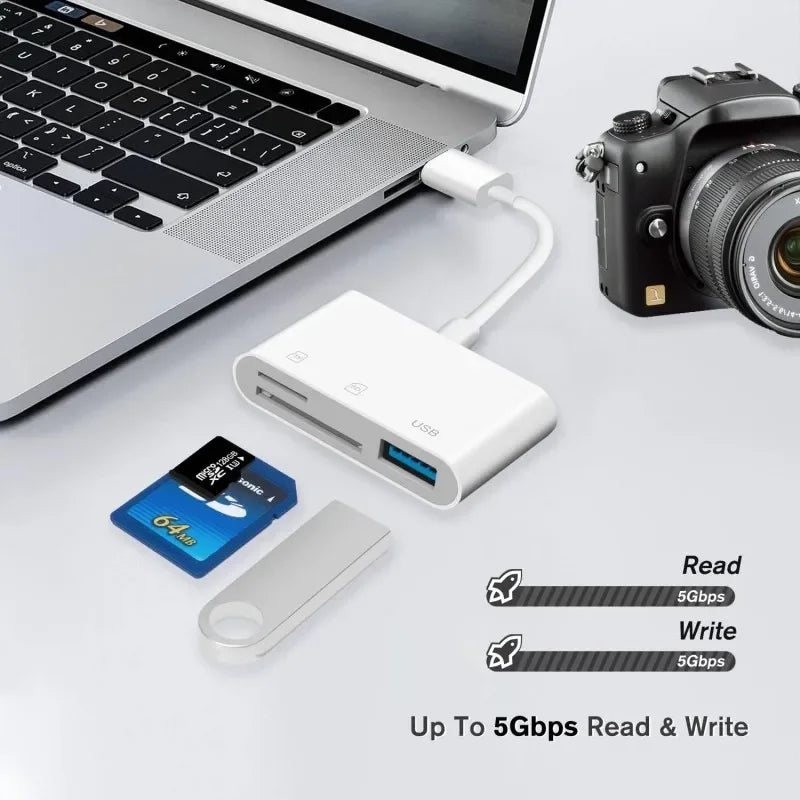 For IOS iPhone Macbook 3-in-1 Card Reader TF SD MemoryCard Reader OTG USB Adapter