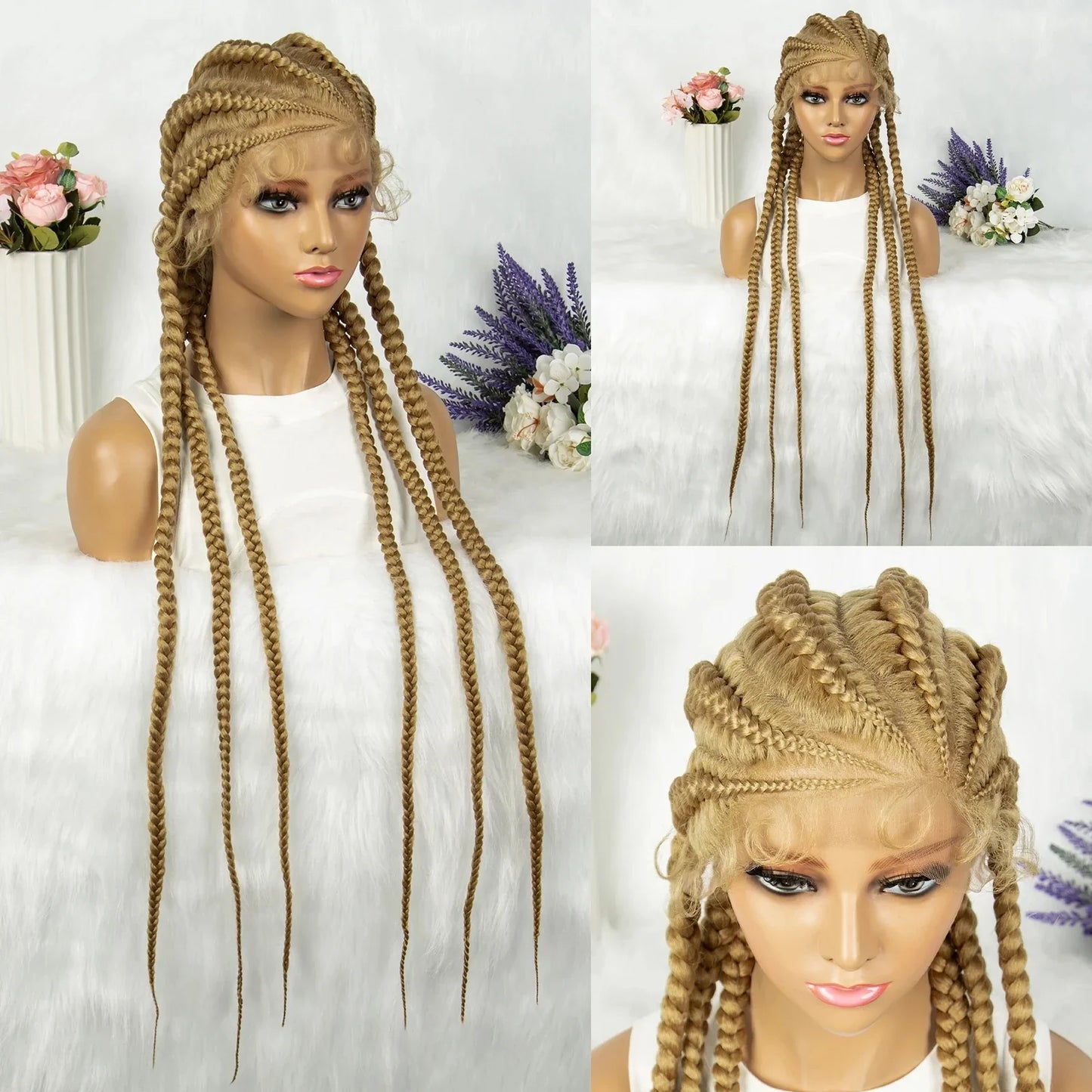 36" Blonde Knotless Box & Cornrow Braids Wig | Lace Front