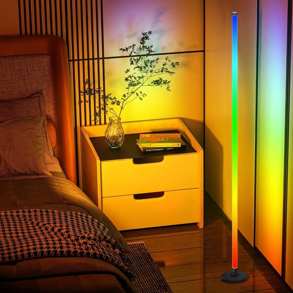 Remote Control Smart LED Floor Lamp Music Sync Dual Control Modes Corner Lighting Timer Function APP Control RGB Floor Lamp