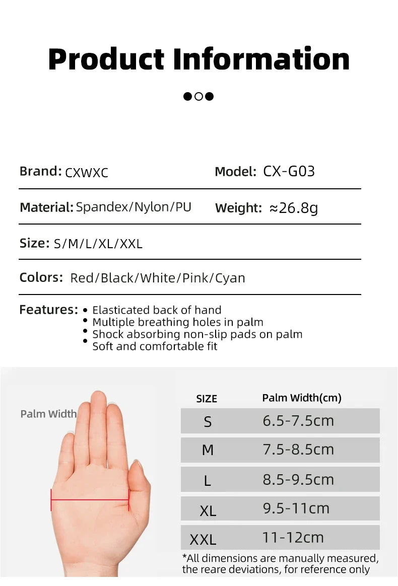 CXWXC Cycling Half Finger Gloves Men Women Breathable Anti-slip Glove Fitness Sport Training Gloves With Extended Wrist Guard