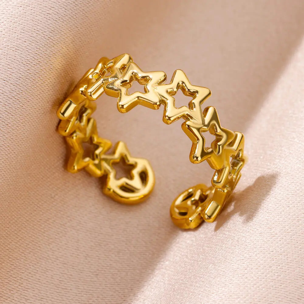 316L Stainless Steel Shell Rings for Women Adjustable Gold Color Little Star Open Rings Female Jewelry Weddings Gifts New Trendy