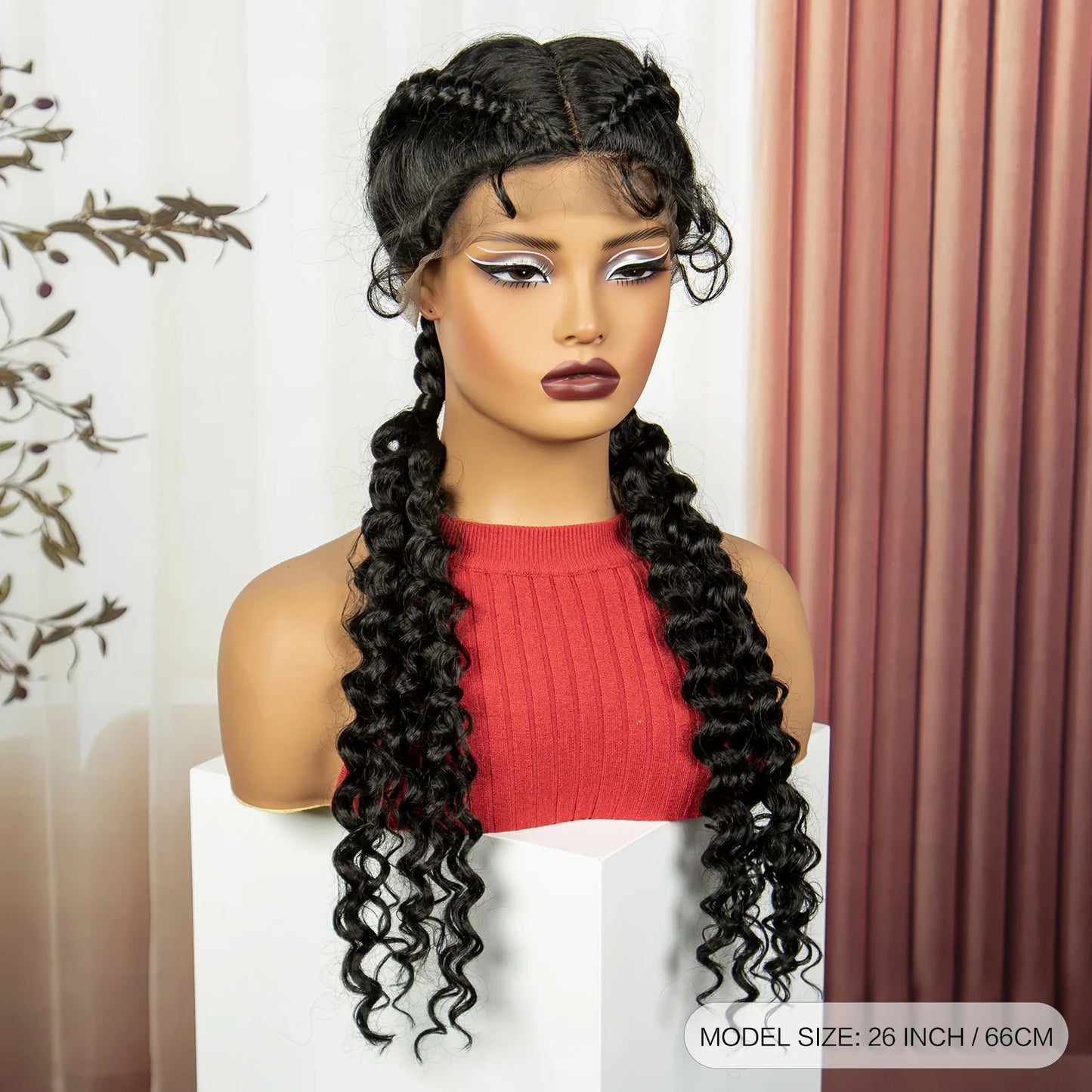 Curly Cornrow Twist Braids Wig | 13x1 T Part Lace | Water Wave | Black Women
