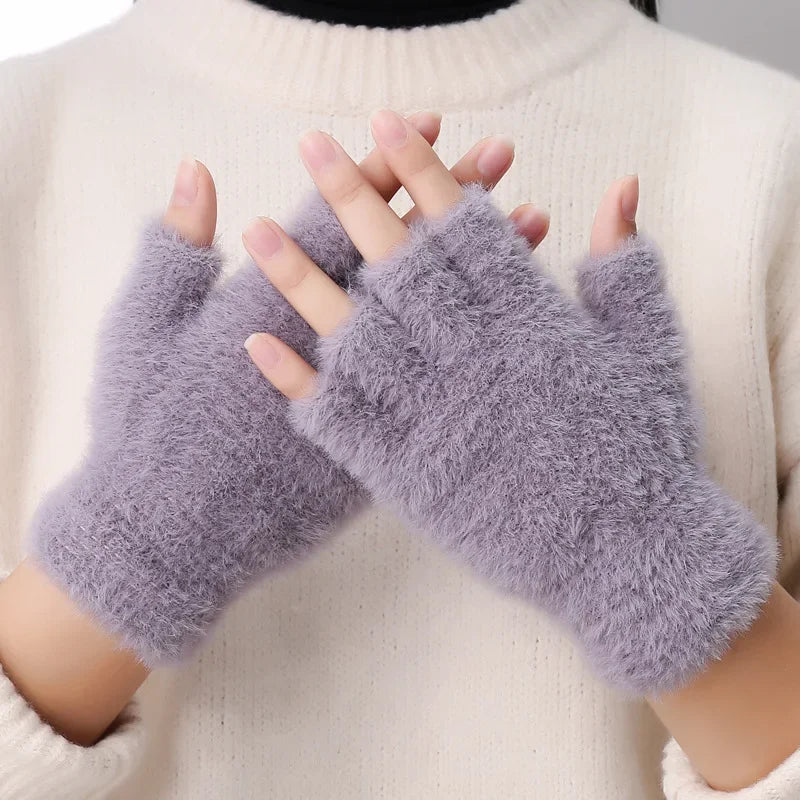 Hot sale! Women's Plush Half Finger Touchscreen Winter Gloves Soft Fashion Warm Imitation Mink Cashmere for Driving, winter work