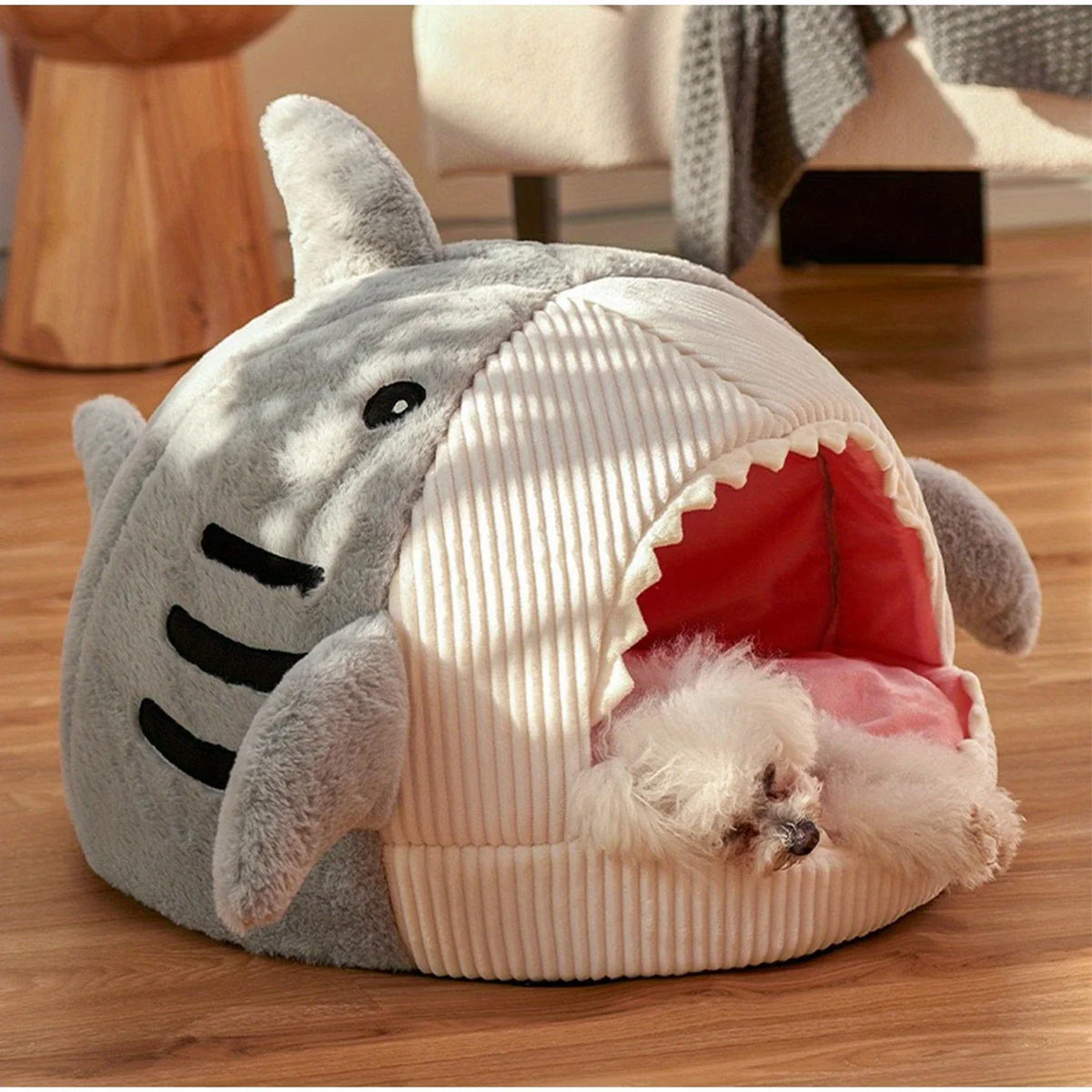 Plush Hooded Cat Cave Bed Round Semi‑Enclosed Shell Pet Nest Washable Anti‑Slip Warm All Season Sleeping Bed For Cats Small Dogs