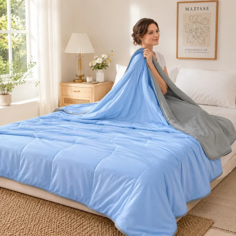 Breathable Cooling Summer Duvet Solid Color Lightweight Soft Cool Touch Comforter Quilt For Bedroom Indoor AC Daily Sleep