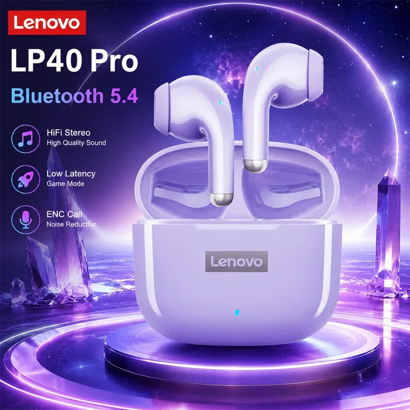Lenovo LP40 Pro TWS Bluetooth 5.4 Wireless Headphones HiFi Stereo Earphones Gaming Sports Touch Control HD Call With Mic Earbuds