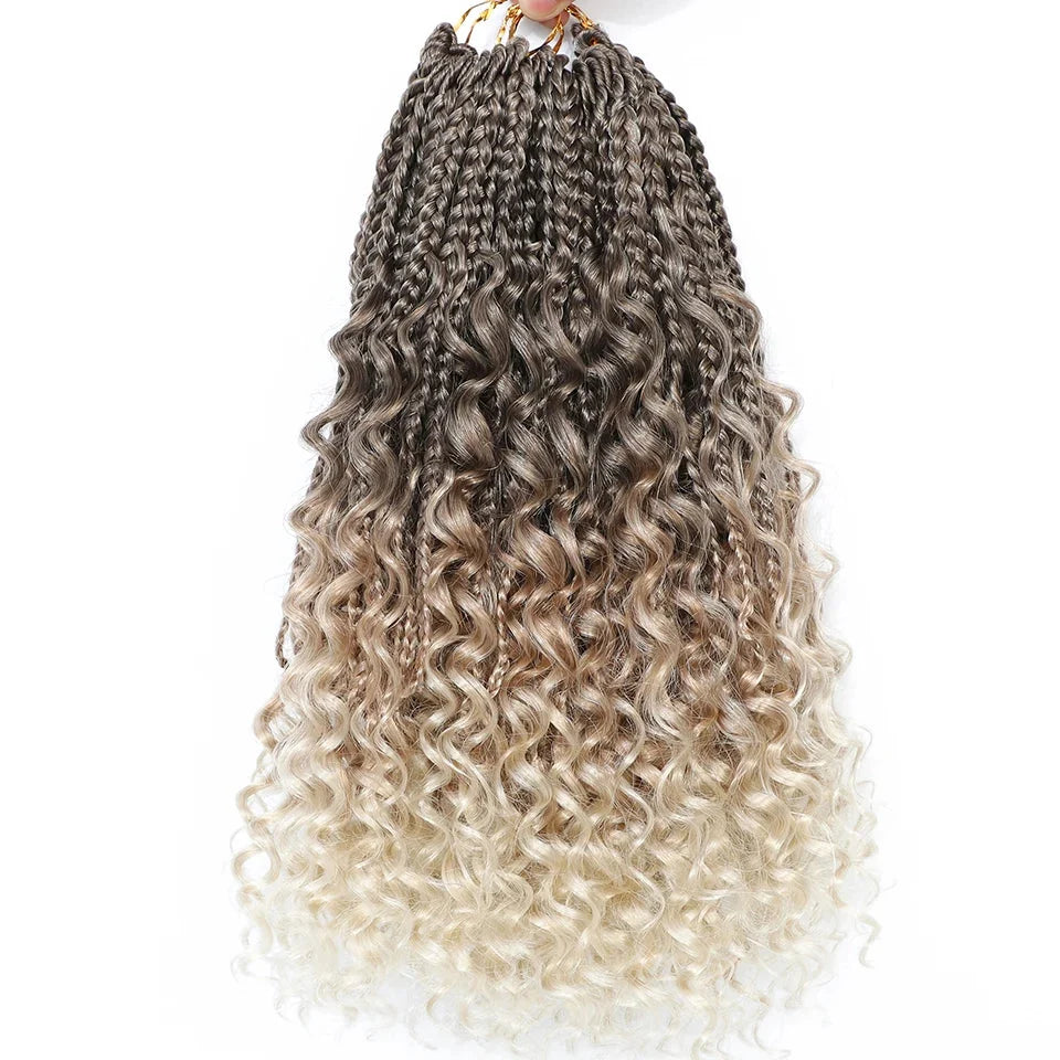 Ombre Goddess Box Braids Crochet Hair with Curly Ends | 14 Inch | 1-6 Packs