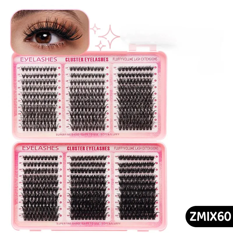 DINGSEN Eyelash Clusters Book Large Capacity Volume Individual Lashes Book Natural Long DIY Cluster Eyelash Extensions Makeup