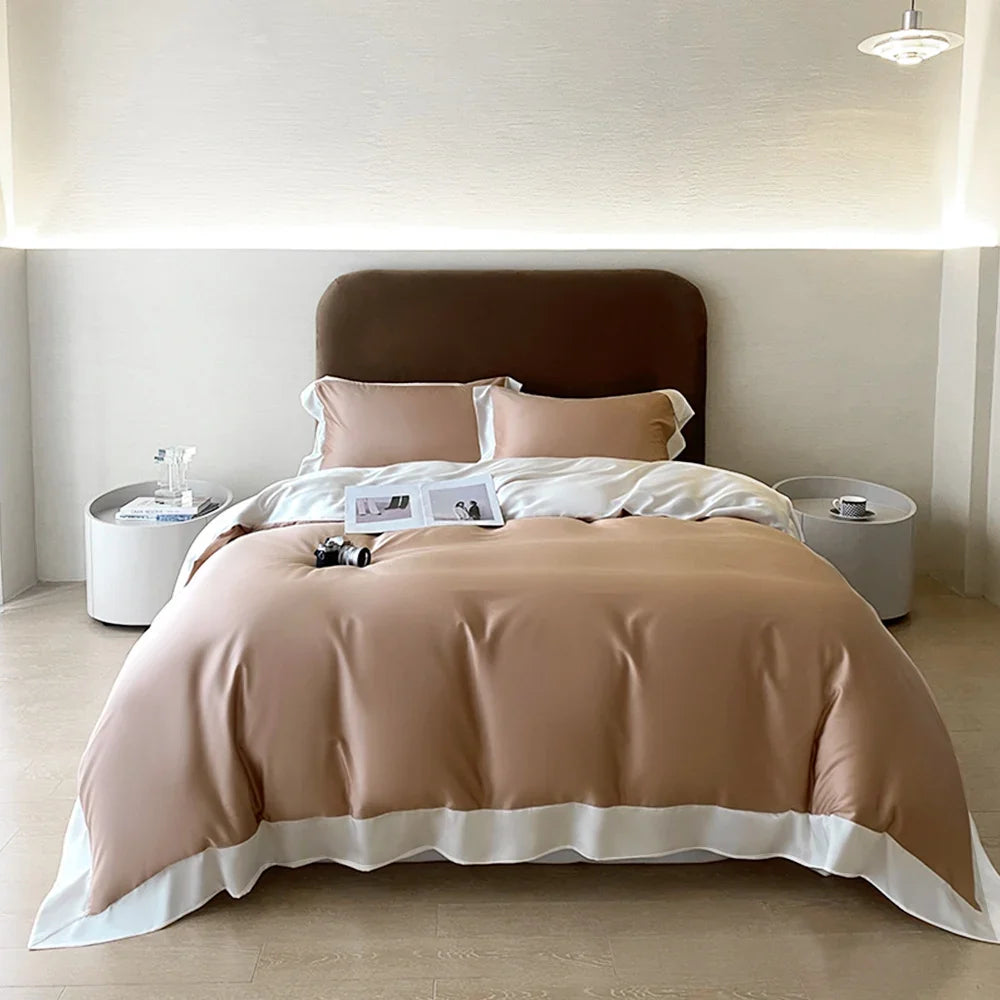 Liv-Esthete Top Grade 100% Silk Duvet Cover Set Queen King Yellow White Bedding Set Flat Sheet Beauty Pillowcase Bed Linen