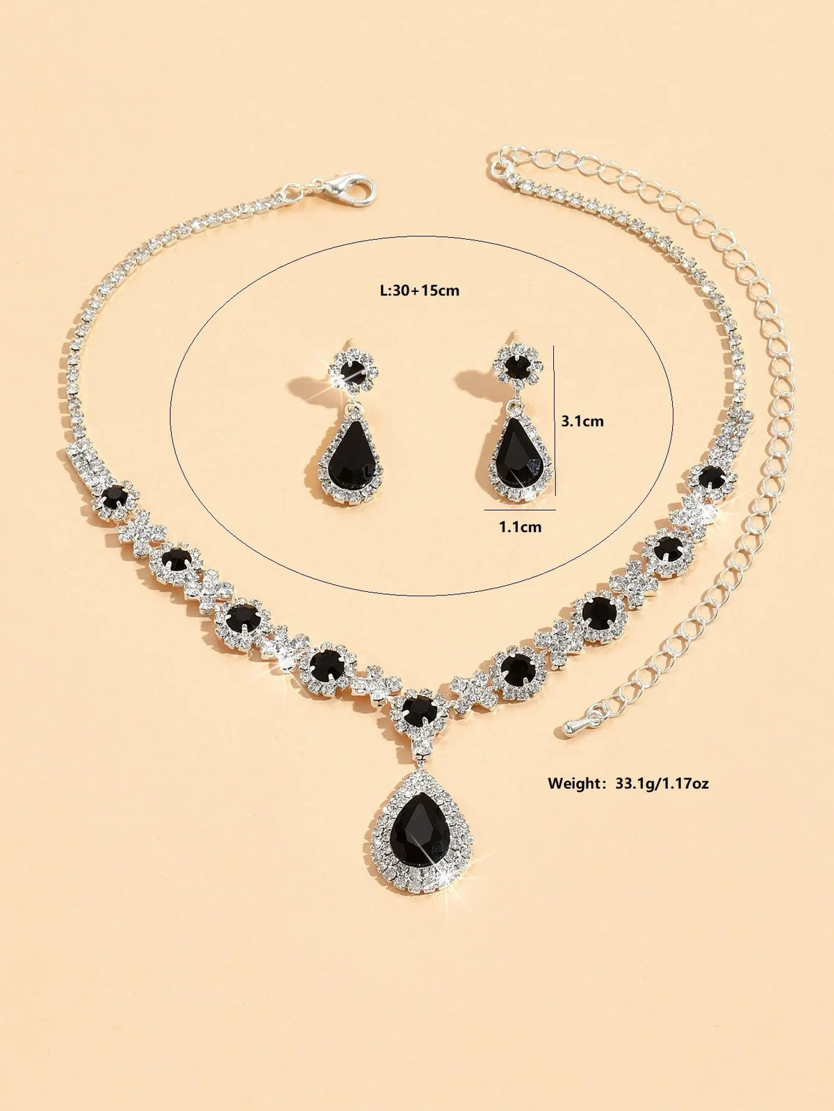 3 Pieces of Women's Crystal Droplet Necklace with Earrings Set for Wedding Evening Dress Accessories