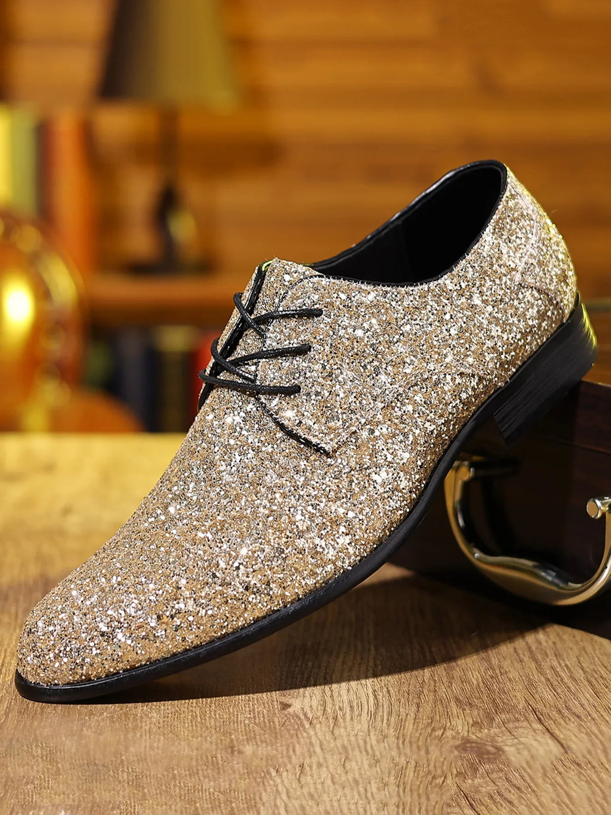 Luxury Men Dress Shoes Gold Silver Sequin Wedding Shoes High Quality Lace-Up  Oxford Shoes Fashion Designer Men Flats Large Size