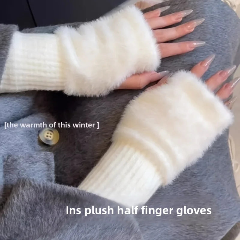 Women's Long Fleece Winter Gloves, Soft Warm Hand Warmer with Elastic Cuffs, Comfortable Cold Weather, Outdoor & Casual Wear