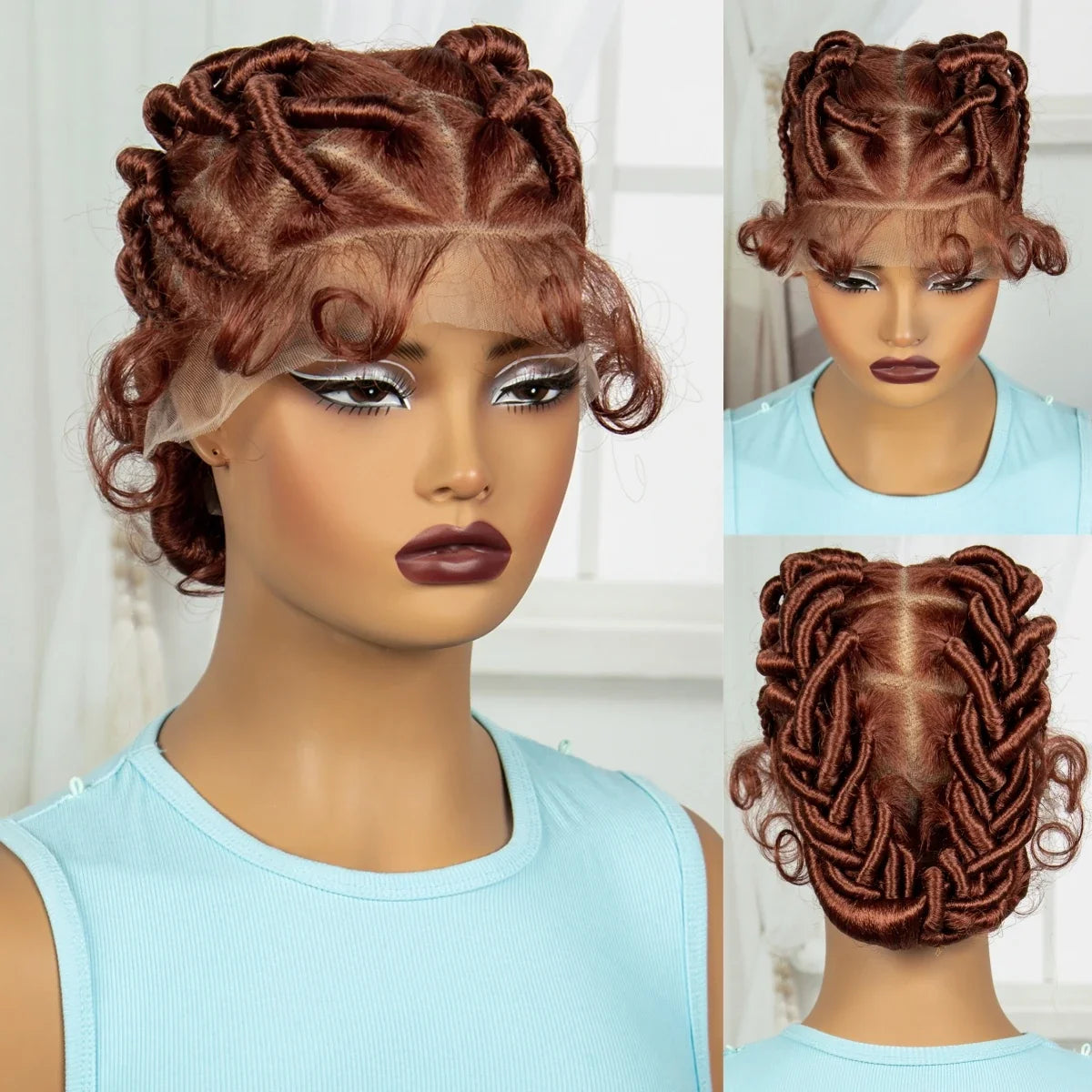 Ginger Full Lace Handmade Bantu & Dreadlock Braided Wig with Baby Hair | Synthetic Braided Wig for Black Women