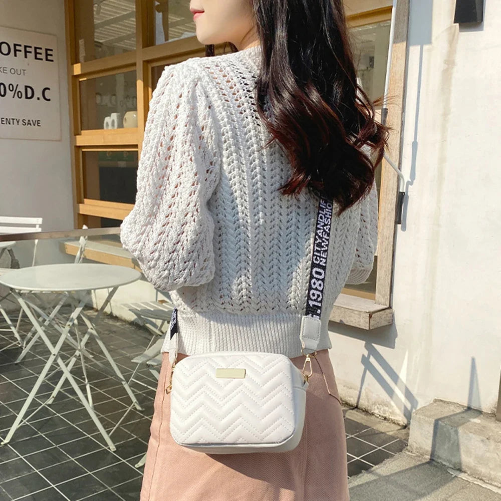 Fashion Wave Pattern Women's Shoulder Bag | Solid Color Crossbody Bag & PU Leather Wide Strap Purse (Female Handbags)