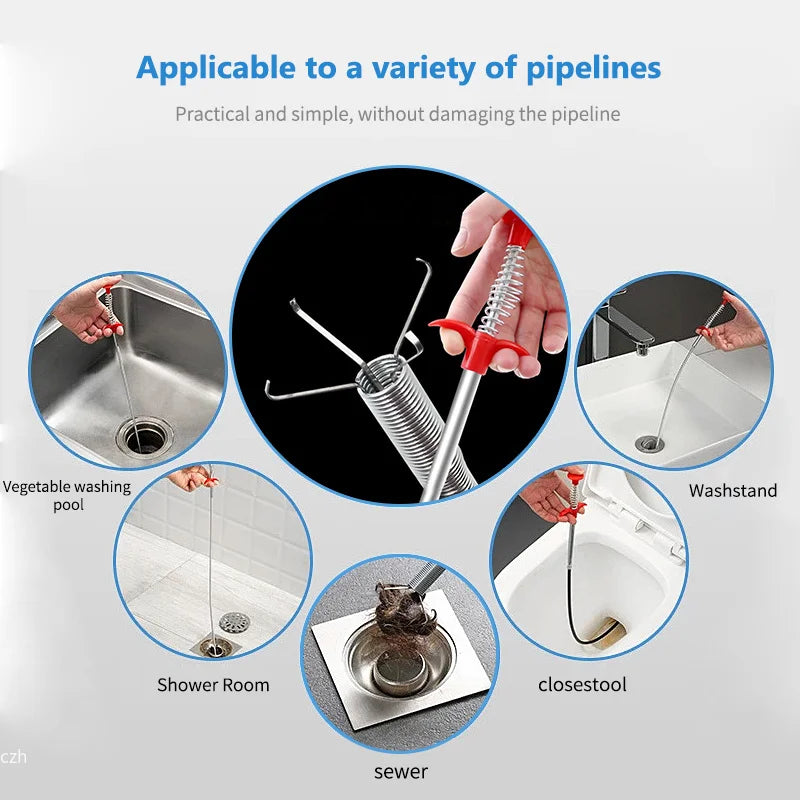 58-60cm Spring Drain Snake Pipe Dredging Tools Kitchen Clog Remover Bending Si Drain Cleaner Sticks Household Cleaning Tool