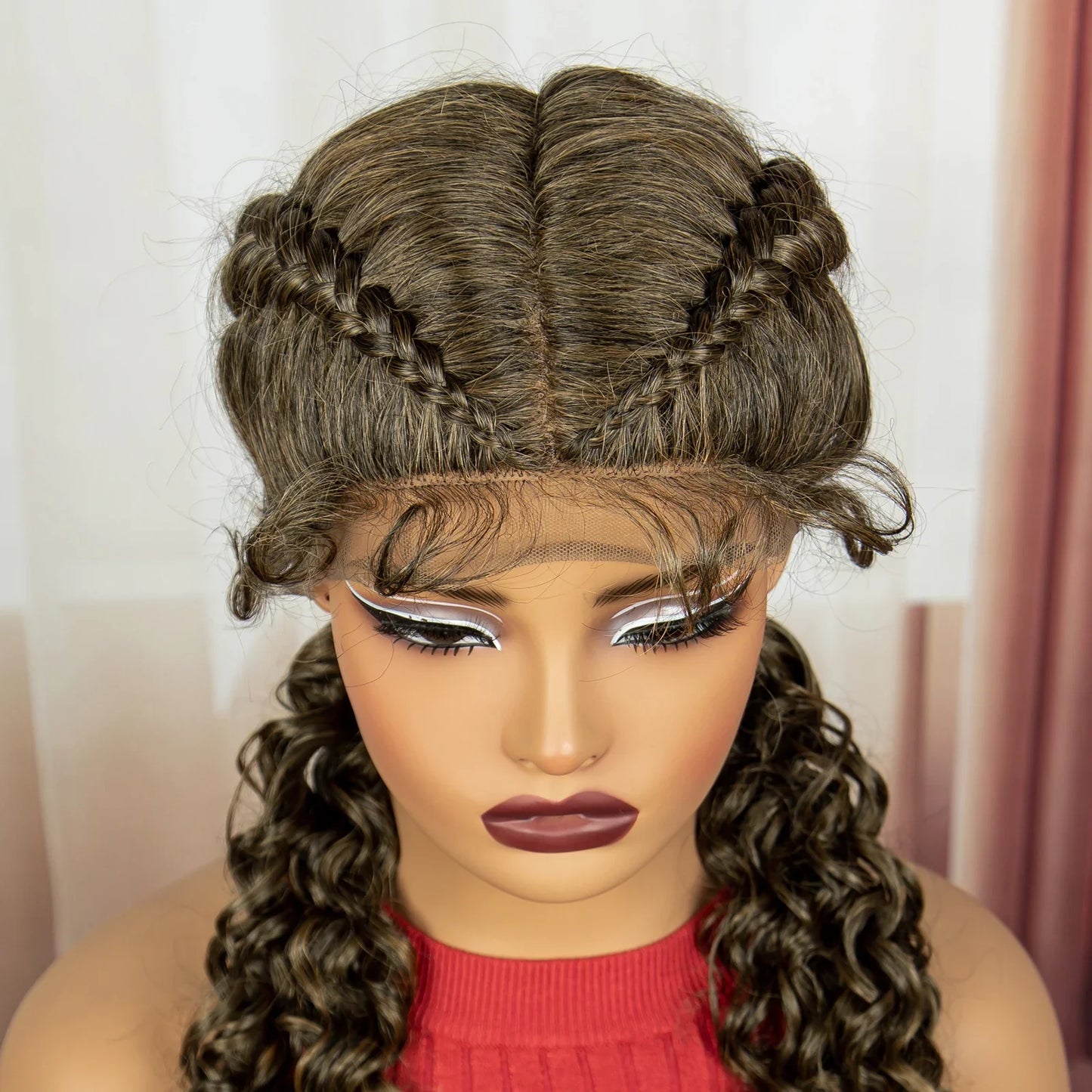 Curly Cornrow Twist Braids Wig | 13x1 T Part Lace | Water Wave | Black Women
