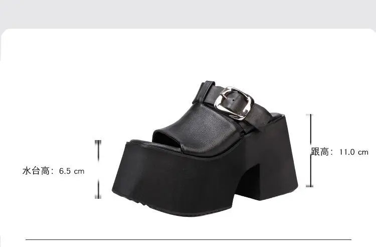GKTINOO 2026 Summer New Genuine Leather Thick Soled Height Increasing Slippers Fashionable Women's Super High Heels Sandals