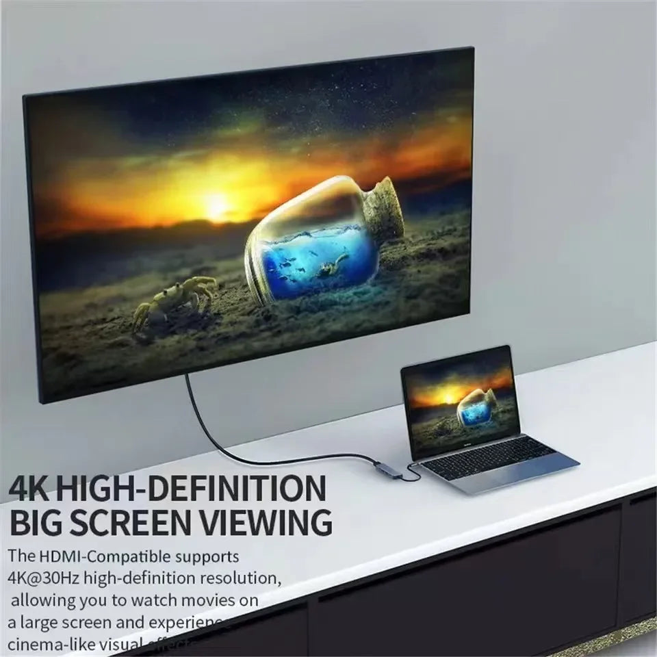 5-in-1 Type-C Hub & USB-C Dock - Multi-Function Adapter for Phone, PC, and Mac