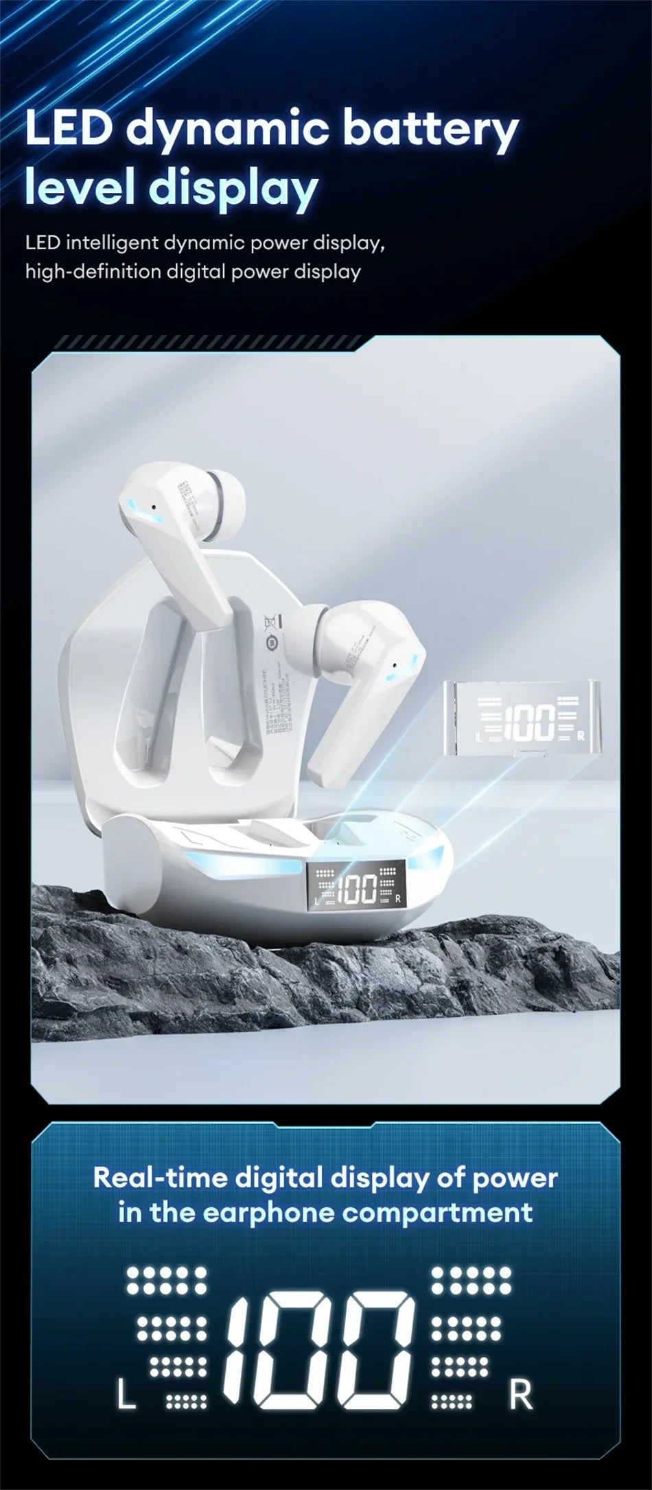 Lenovo XT53 Gaming Headset LED Digital Display Wireless Sport Earbuds HD Call Low Latency Headphones Waterproof GM2 Pro Upgraded