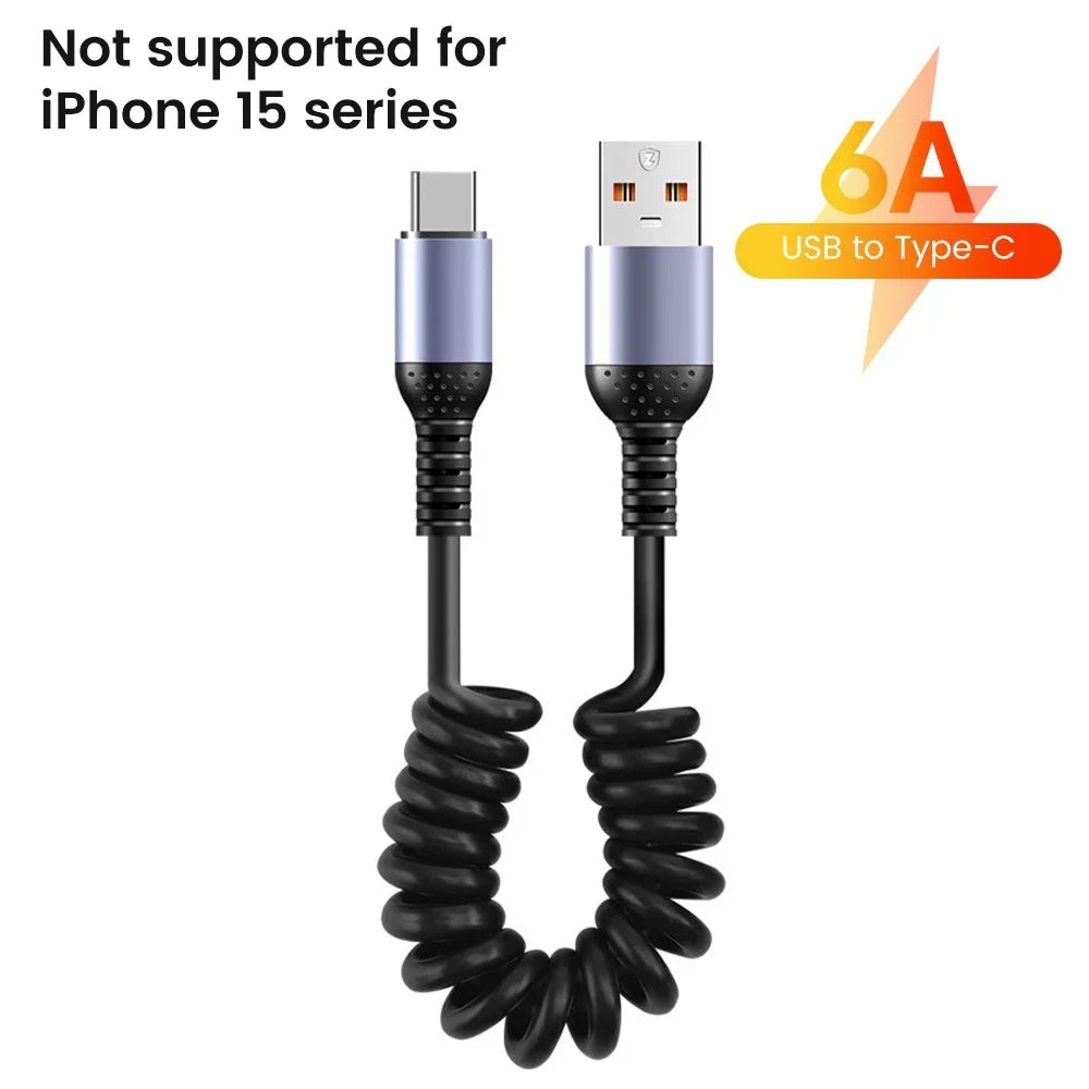 66W 100W Type C TO Type C Cable For iPhone 15 Huawei Xiaomi Samsung Car Spring Cable 6A Short Fast Charging USB C Cable