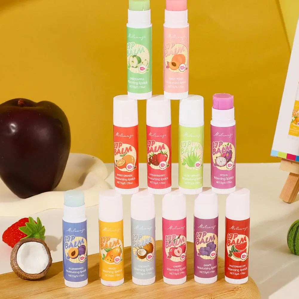 12pcs Moisturizing Lipstick Set, Hydrating Lip Care Suitable For All Skin Types, Fruit Lipstick Lip Balm Set