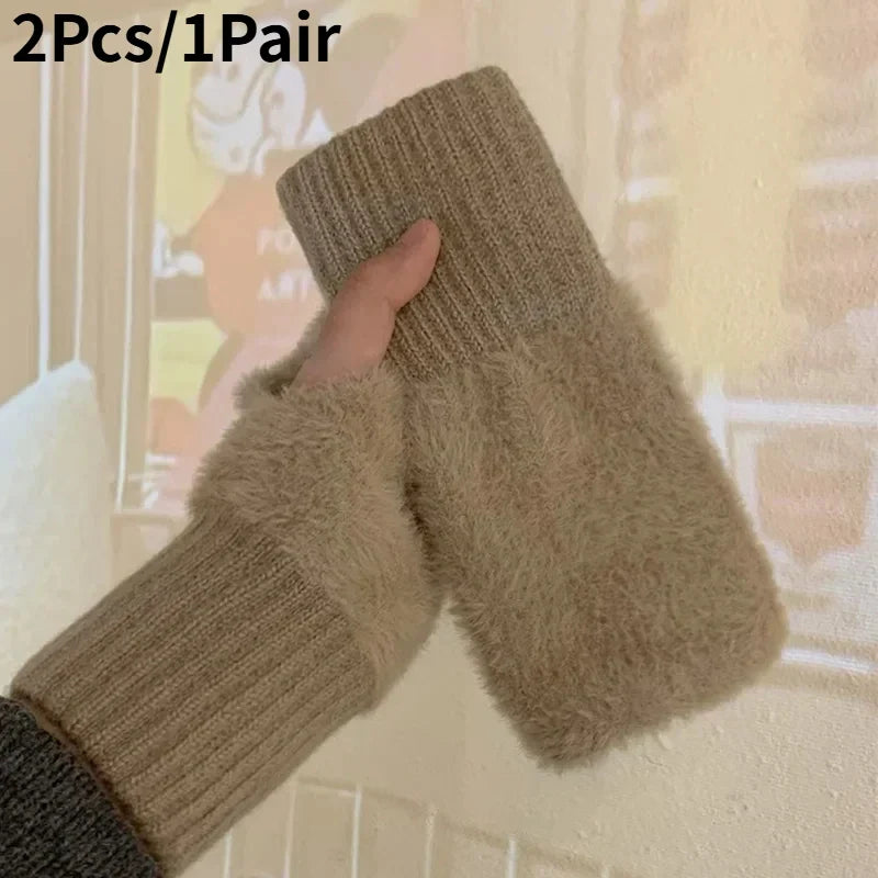 Women'S Luxury Plush Fleece-Lined Winter Gloves - Thick Warm Half-Finger Gloves with Elastic Cuffs Winter Gloves For Women