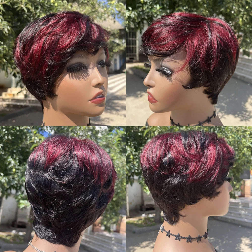 Short Pixie Cut Human Hair Wig with Bangs | Brazilian Remy, Machine Made
