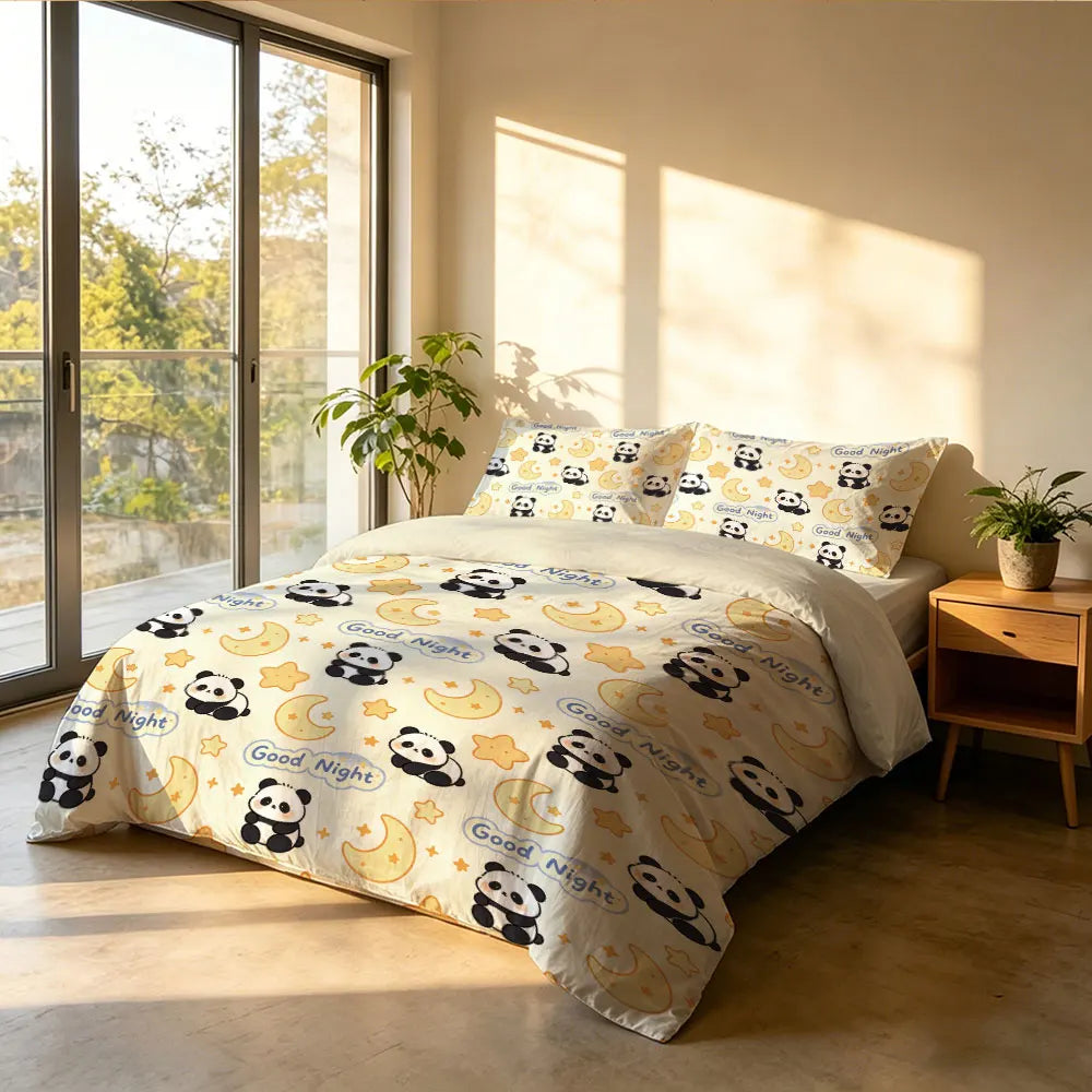 3pcs Cartoon Panda Print Coreless Duvet Cover Cool Summer Lightweight Bedding Set Multi Size Bedroom Bedding Decoration