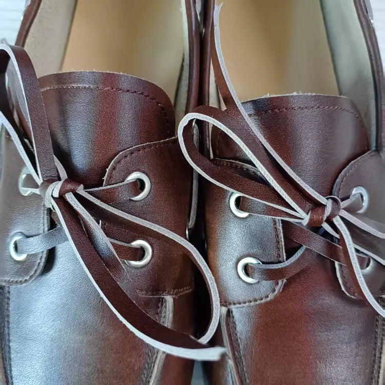 Leather Shoes for Women 2026 Spring and Autumn Sheepskin Worn Dirty Tied Soft Soled Loafer Shoes Retro One Foot Women's Shoe
