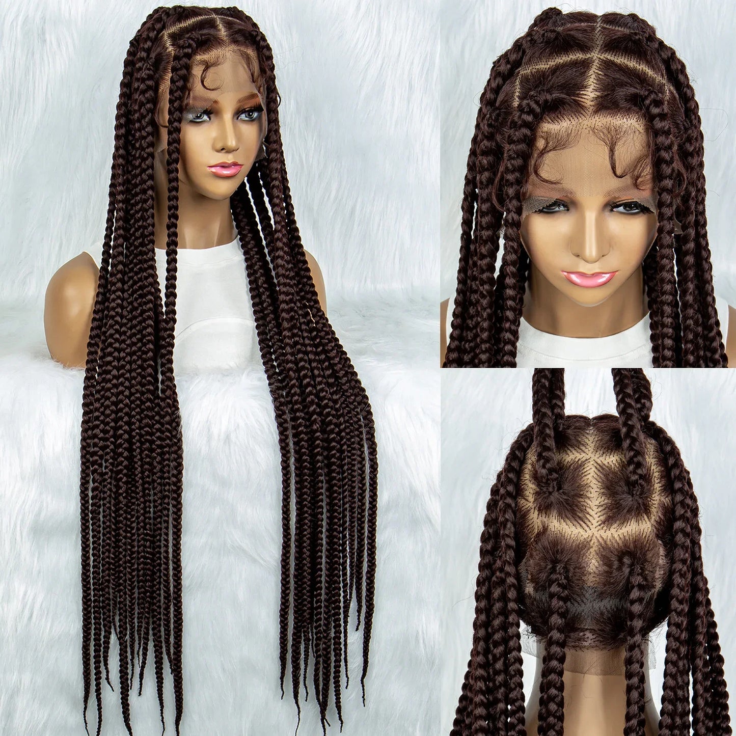 36" Orange Knotless Box Braids Wig | Transparent Full Lace | Baby Hair