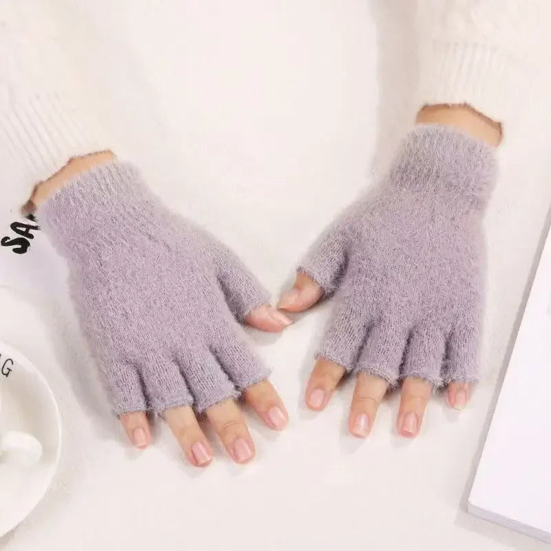Hot sale! Women's Plush Half Finger Touchscreen Winter Gloves Soft Fashion Warm Imitation Mink Cashmere for Driving, winter work